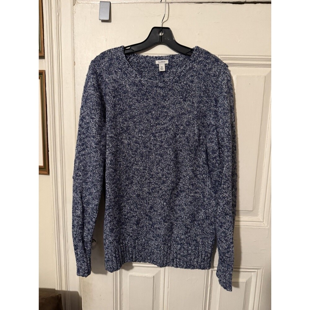 L.L.Bean Women’s Medium Blue Marled Cotton Knit Crewneck Sweater Pullover